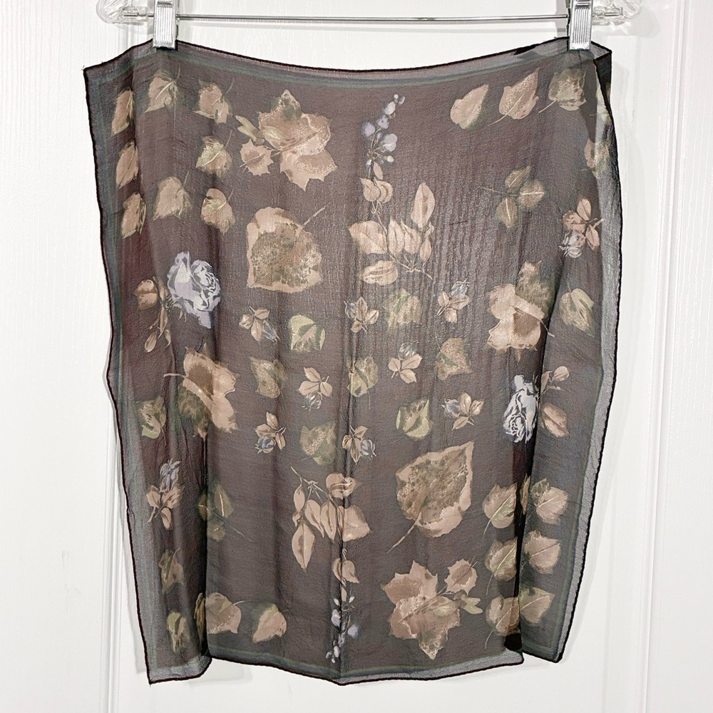 Vintage SILK Floral Sheer Scarf 19”x18” Wine Red